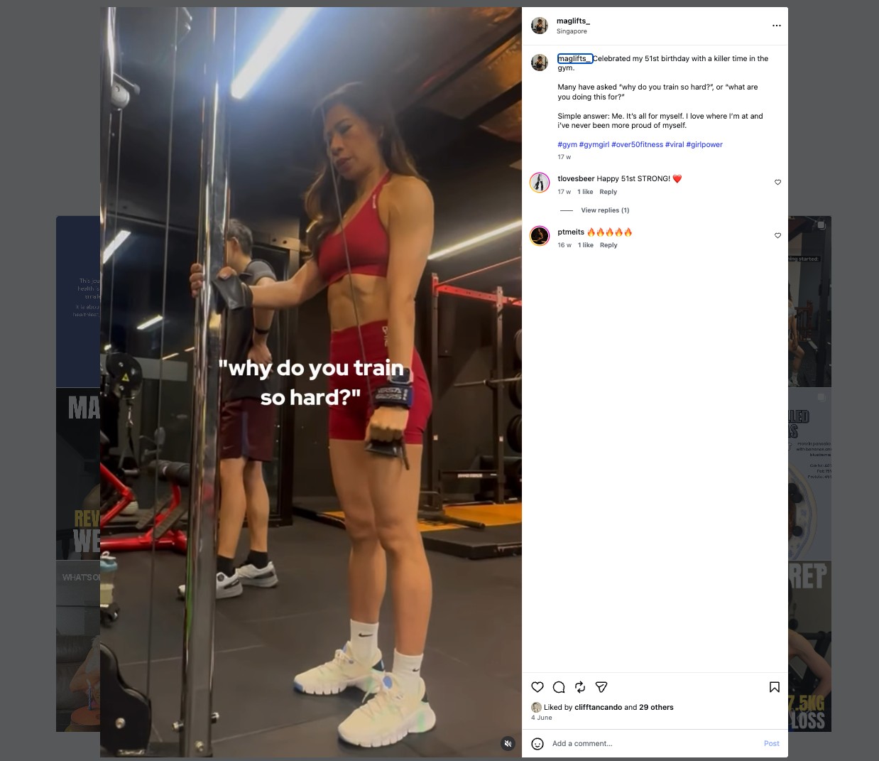 Margaret strength training at the gym